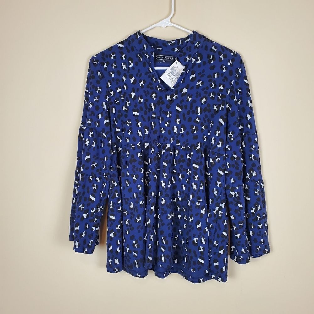 Duffield Lane Dark Blue Leopard Print BlouseSize XS